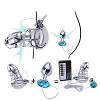 Electric Shock Chastity Lock Male Grid Chastity Devices Set Cage Plug Combination Sissy CB Lock For Men