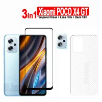 3in1สำหรับ Xiaomi POCO X4 GT ฟิล์มกระจกเทมเปอร์และ Xiaomi X4 X5 X3 F5 M4 M3 Pro 5G/ F4 X3 GT Nfc/ C55 C50 C40 C51ปกป้องหน้าจอ + ฟิล์มเลนส์กล้อง + ฟิล์มด้านหลังคาร์บอนไฟเบอร์