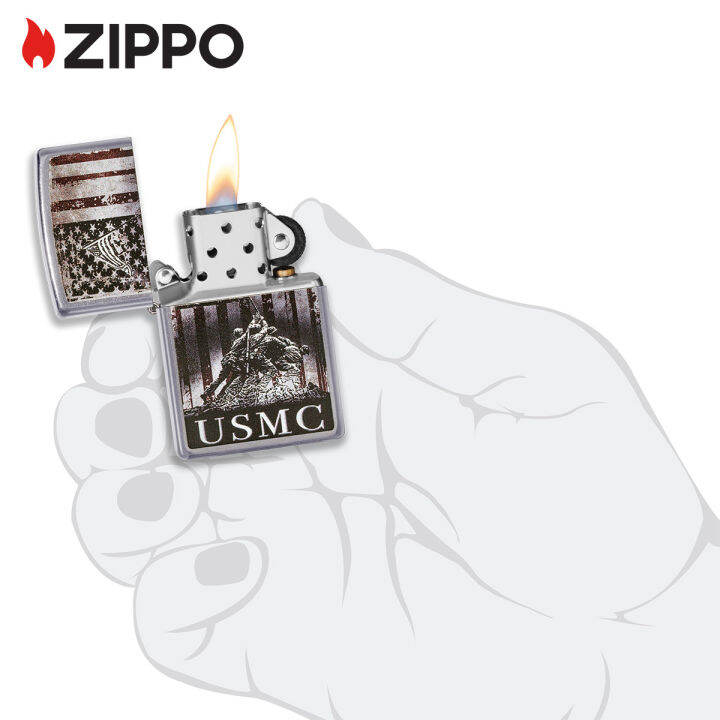 zippo-u-s-marine-corps-street-chrome-windproof-pocket-lighter-49316-lighter-without-fuel-inside-นาวิกโยธินสหรัฐฯ-ไฟแช็กไม่มีเชื้อเพลิงภายใน