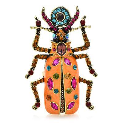 Wuli&amp;baby Big Enamel Beetle Brooches For Women Unisex 4-color Rhinestone Lovely Insects Party Office Brooch Pins Gifts