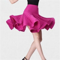 ใหม่สีม่วง Latin Dance Fishbone กระโปรงผู้หญิง Modern Dance ขนาดใหญ่ Swing กระโปรงผ้าไหมน้ำแข็ง Stage Performance Clothing