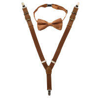 เด็กยืดหยุ่น Suspenders Bow Tie ชุด Tuxedo ชุด Unisex Y-shape Braces เข็มขัดหนังคลิปสีบรอนซ์สำหรับเด็กเครื่องแต่งกาย-RU DAO TRADE