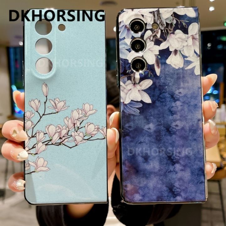 dkhorsing-เคสกันกระแทก5-2023พับได้5ดอกไม้แวววาวลาย-fold5การ์ดเคสโทรศัพท์บลูเรย์ปลอกสำหรับ-samsung-กาแลคซีหรูหรา