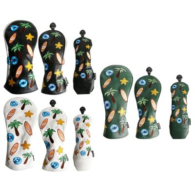 1PC Coconut Tree Pattern Golf Club Head Covers Portable Pu Leather Golf Putter Headcovers Fits For Driver Fairway Wood UT Towels
