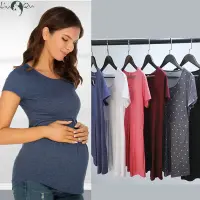 ฤดูร้อน Maternity Tops ผู้หญิงการตั้งครรภ์แขนสั้นเสื้อยืด Casual Tees สำหรับหญิงตั้งครรภ์ Elegant สุภาพสตรีพับ Top Women Clothes