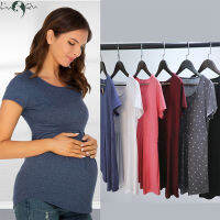 ฤดูร้อน Maternity Tops ผู้หญิงการตั้งครรภ์แขนสั้นเสื้อยืด Casual Tees สำหรับหญิงตั้งครรภ์ Elegant สุภาพสตรีพับ Top Women เสื้อผ้า...