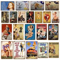 Vintage American Retro Pin Up Girl Lady ป้ายดีบุกตกแต่งผนังแผ่นโลหะสำหรับผับ,คาเฟ่,บาร์,ปาร์ตี้หรือคลับ-YJ084