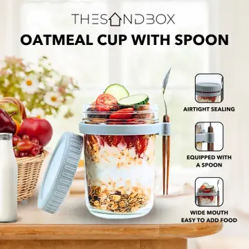 Overnight Oats Container Airtight Oatmeal Container with Lid and Spoon  Portable Overnight Oatmeal Cup with Measurement