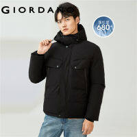 GIORDANO Men Down Jackets Multi-pocket 90% Grey Duck Down Jackets Machine Washable Waterproof Warm Hooded Down Jackets 01071702