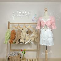 ❥SweetHouse?เสื้อครอปทรงโบว์แขนตุ๊กตา เสื้อผ้าน่ารัก เสื้อครอปน่ารัก