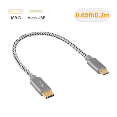 สายชาร์จสั้น Type C USB-C เป็น Micro USB,สายชาร์จ0.2เมตร USB C เป็น Micro USB OTG สำหรับ Samsung Xiaomi Macbook Pro