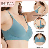 INTIMA เสื้อชั้นในแบบมีฟองน้ำและไม่มีรอยต่อหนึ่งชิ้นใส่สบายถอดออกได้สำหรับผู้หญิงบราเลตต์ดันชุดชั้นในไร้สายไม่มีสายบราสีธรรมดา