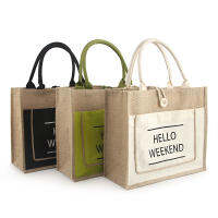 Portable Outdoor Bag Simple Picnic Handbag Women Linen Tote Large Capacity Female Shoulder Bag