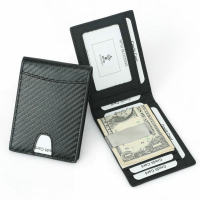 RFID Carbon Fiber Pattern Slim Money Clip for Men Leather Mini Wallet with Money Clips Small Wallet Purse