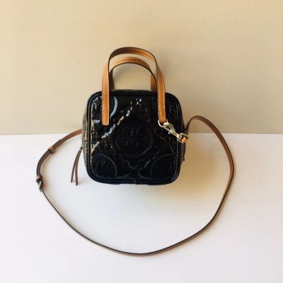 2023 new Tory Burch T Monogram Series Embroidered Patent Leather Square Bag Handbag Shoulder Bag Messenger Bag