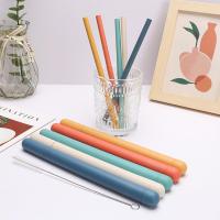 1Set Reusable plastic carbonized eco-friendly straw biodegradable straw and portable natural sisal brush bamboo straw travel set Specialty Glassware