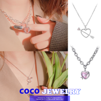 COCOJEWELRY สร้อยคอรูปหัวใจกาแล็กซี่สีชมพูโซ่ไหปลาร้าเพทายฝังตุ๊กตาบาร์บี้สำหรับผู้หญิง