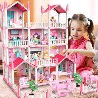 บ้านหลังใหญ่สำหรับเด็กชุดบ้านตุ๊กตา Diy ขนาดเล็กอาคาร Barbiehouse โซฟาเตียงนอนโต๊ะของเล่นของขวัญคริสต์มาสเฟอร์นิเจอร์สำหรับตุ๊กตา