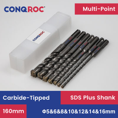 7 Pieces 160mm SDS Plus Masonry Drill Bits Set Multi-Point Carbide-Tipped Hammer Drill Bits Kit 5mm&6mm&8mm&10mm&12mm&14mm&16mm