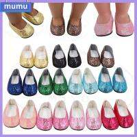 MUMU 1 Pair หลากหลายสี เล่นบ้าน บ้านตุ๊กตา เลื่อมแวววาว รองเท้าตุ๊กตา อุปกรณ์ของเล่น พอดี18นิ้ว/43CM