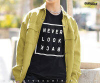 ?NEVER LOOK BACK? เสื้อยืดร้าน Grayscale สีดำ&amp;ขาว แขนสั้น ผ้า Cotton ?% สกรีนสียาง สวมใส่สบายระบายอากาศได้ดี