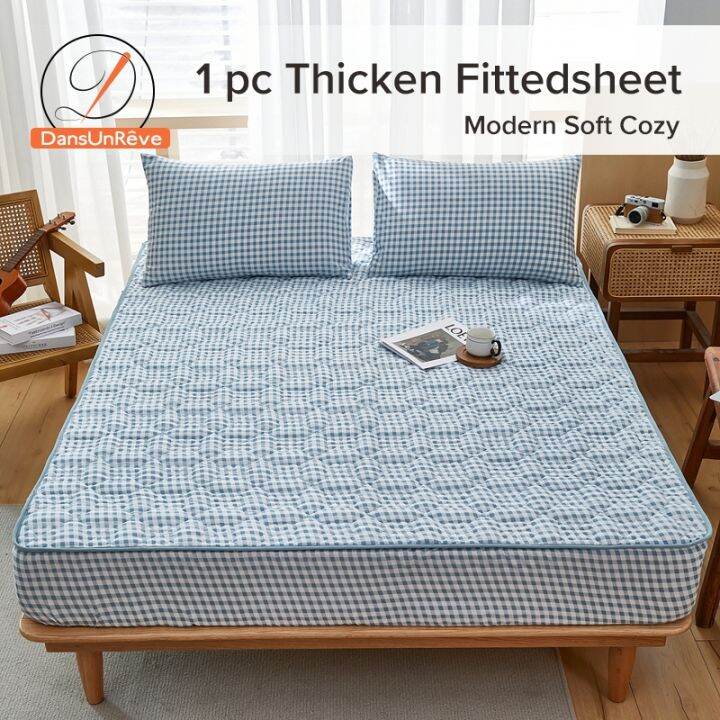 Dansunreve Thicker Bed sheet Checker Style Single Bed sheet with Garter