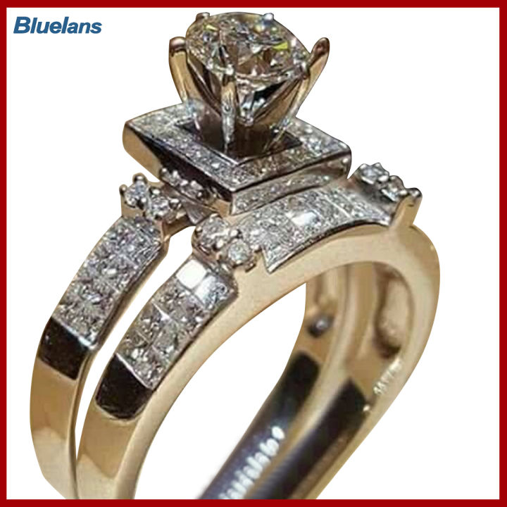 Bluelans®การหมั้นแต่งงาน2ชิ้น/เซ็ตพลอยเทียมแวววาวแหวนใส่นิ้วของขวัญเครื่องประดับ