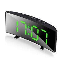 ❇⊙ LED Alarm Clock 7 Inch Mirror Curved Screen Dimmable Large Number Desk Digital Clock With Snooze Temperature Voice Activation