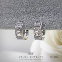 ต่างหูแบบห่วง ฝังคริสตัลแท้ ลายสลับ ขนาดกลาง ตุ้มหู เครื่องประดับ ER1260 ValueJewelry