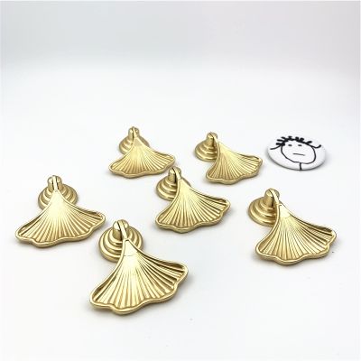 ✗✳ LCH Nordic Style Gingko Leaf Pull Brushed Brass Color Gold Cabinet Knob Door Furniture Handles