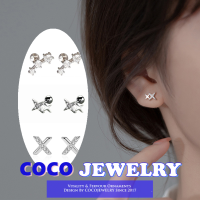 COCOJEWELRY สายรัดข้อมือแบบหัวเข็มขัดต่างหูรูปดาวสี่แฉกกระดูกเล็บหูหญิงสกรูขนาดเล็กเข้ากับได้ทุกชุด