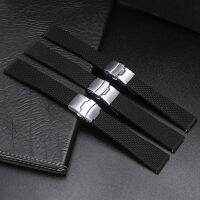 post house7 18/20/22/24 mm Black Silicone Strap Silver Metal Folding Clasp Fashion Universal Rubber Replacement Watchbands For Women Men