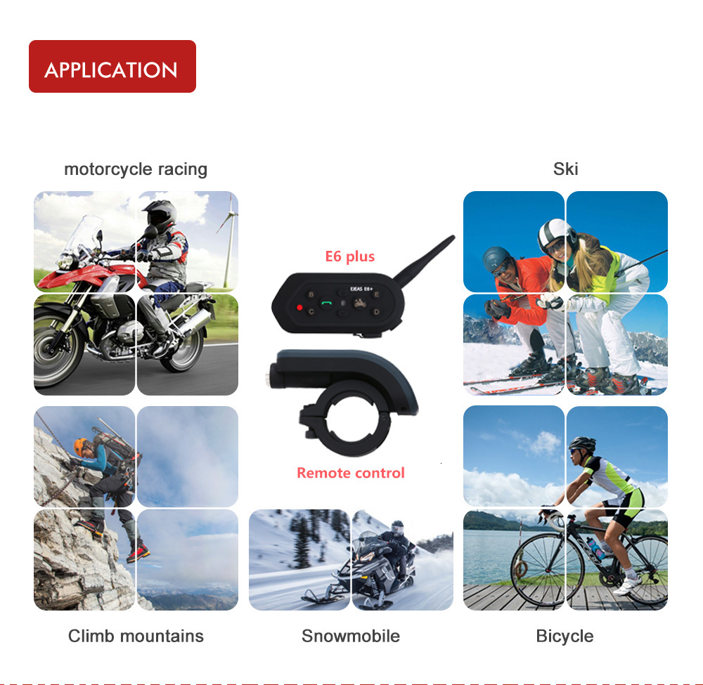 EJEAS E6 Plus Bluetooth Motorcycle Helmet Intercom Headset Full Duplex Interphone with Remote Control 1200M 6 Riders 