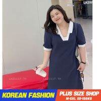 Plus size เสื้อผ้าสาวอวบ เดรสสาวอวบอ้วน ไซส์ใหญ่ ผู้หญิง เดรสโปโล ทรงหลวม แขนสั้น คอวี ฤดูร้อน สไตล์เกาหลีแฟชั่น vvz