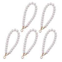 ﹊▪☏ 5Pcs Faux Pearl Wristlet Chain Strap for Wallet White Pearls Wristlet Lanyard Keychain Hand Straps Kit For Purse Keys