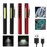 Mini Portable COB Floodlight Flashlight Built In Battery USB Rechargeable Aluminum Alloy Pen Clip Work Light With Tail Magnet Rechargeable  Flashlight