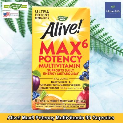 อาหารเสริมวิตามินรวม Alive! Max6 Potency Multivitamin 90 Capsules - Natures Way