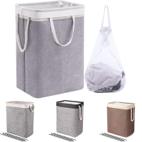 Laundry Basket with Strong Handles Collapsible Laundry Hampers Built-in Lining with Detachable Wash Net Bag Well-Holding