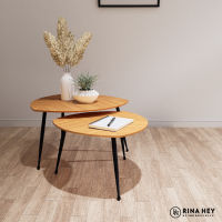 RINA HEY CARITA/2 ชุดโต๊ะข้าง โต๊ะกลาง โต๊ะข้าง โต๊ะอเนกประสงค์ Nesting table COFFEE &amp; END TABLES W70/49 x D70/49 x H40/30 cm – สี ธรรมชาติ/ดำ