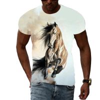 เสื้อยืดลายฤดูร้อนแฟชั่นกราฟิกสัตว์ม้าสำหรับผู้ชายเสื้อยืดพิมพ์ลาย3D ลำลองฮิปฮอปฮาราจูกุแขนแขนสั้นคอกลม