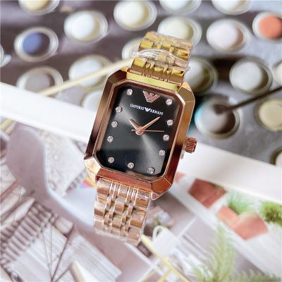 Armani นาฬิกาผู้หญิงสเตนเลสสตีลคุณภาพสูง,นาฬิกาหน้าปัดสี่เหลี่ยมแบบคลาสสิกนาฬิกาใส่มือ3เรือนพลอยเทียม