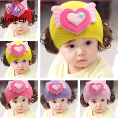 Junyehเกาหลีหมวกเด็กผู้หญิงน่ารักหัวใจรัก 0-18 เดือนฤดูใบไม้ร่วงฤดูหนาวการ์ตูนสาววิกผมหมวกสำหรับทารก