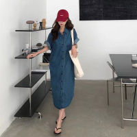 Korean Style Women Ladies Casual Loose Denim Short Sleeve Baggy Maxi Long Dress Ready Stock New