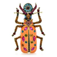 ▤♀  Wuli baby Big Enamel Beetle Brooches 4-color Rhinestone Insects Office Brooch Pins Gifts