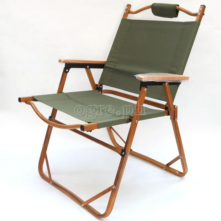 Aluminum Folding Chair with Arm Rest and Wood Grain Frame (Large