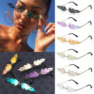 New Fashion Fire Flame Sunglasses Wave Rimless Narrow Retro UV 400 Streetwear Vintage Eye glasses Cycling Outdoor Accessories Cycling Sunglasses
