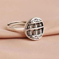 S925 pure silver lucky abacus transport bead index finger ring and female personality open ring jewelry niche design tide —D0517