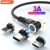 NNBILI 540หมุน5A สายแม่เหล็ก Fast Charging Micro USB Type C สำหรับ แม่เหล็ก Charger สายไฟสาย USB