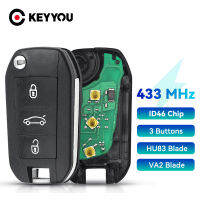 KEYYOU พลิกกุญแจรถระยะไกล Fob FSK 434เมกะเฮิร์ตซ์ ID46สำหรับเปอโยต์208 2008 301 308 3008 408 508ซีตรอง C3 C5 Aircross VA2HU83ใบมีด