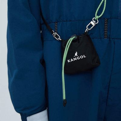 ✳✎ KANGOL kangaroo sports mini one-shoulder all-match messenger bag fluorescent drawstring black small bag same style for men and women